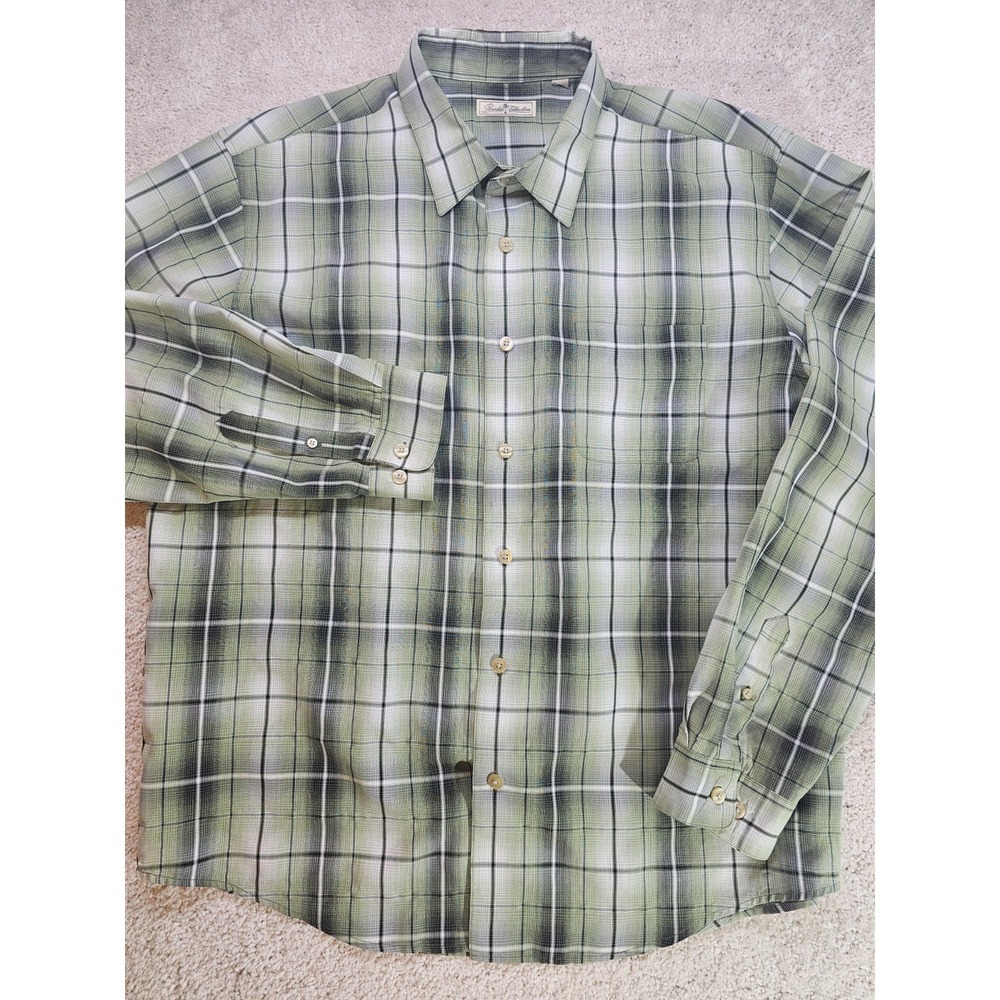 Paradise Collection Mens Large Plaid Button‎ Up Shirt Green Black Long Sleeve